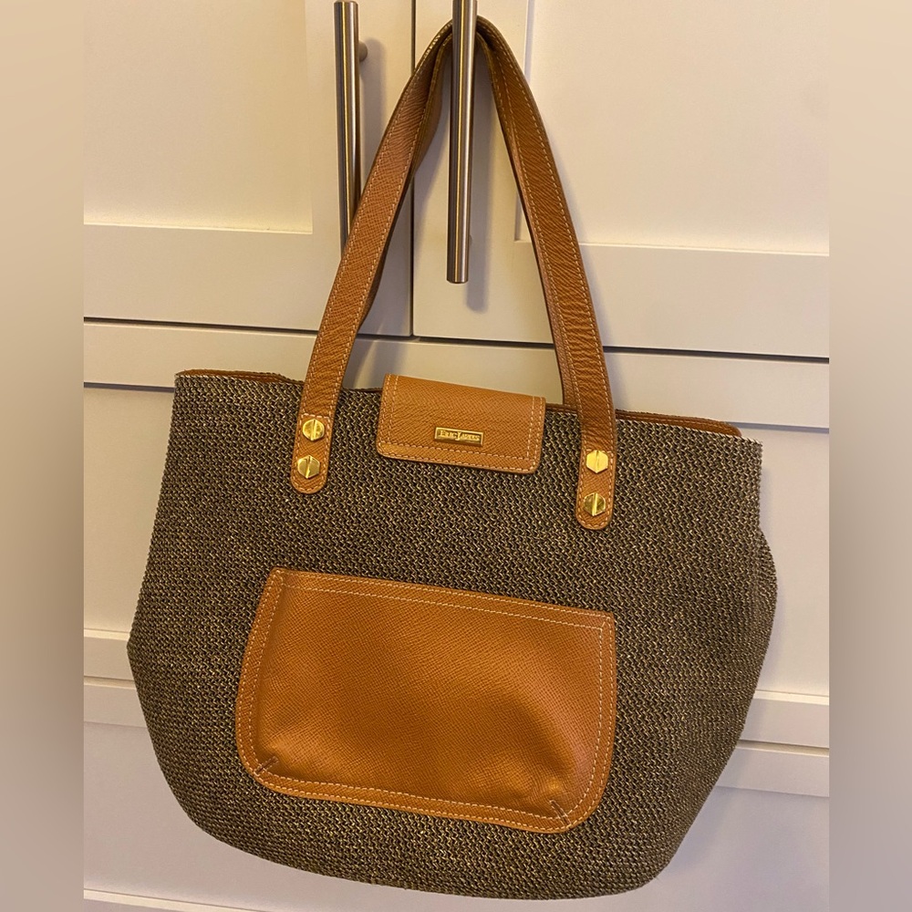 Eric Javits, New York, Saddle Leather And Woven Handbag